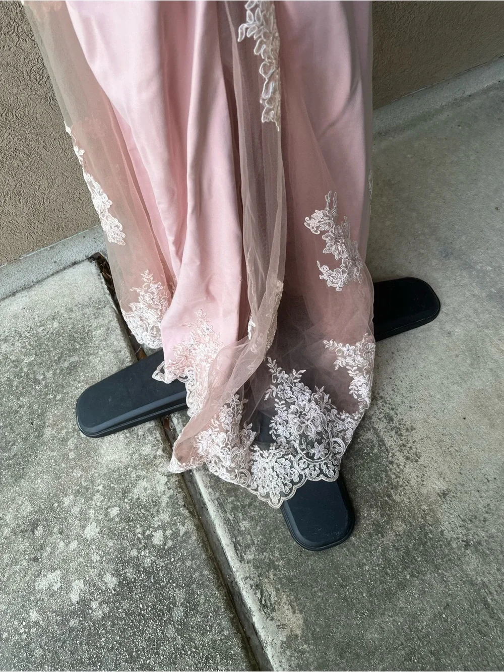 Blush Pink Lace-Trim Maxi Evening Dress - Picture 6 of 12